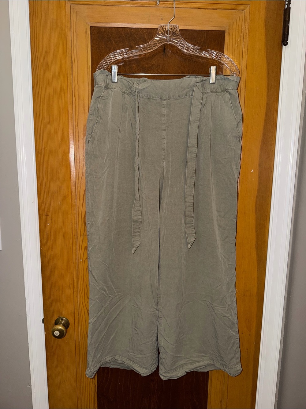 H&M Olive Wide-Leg Paper Bag Pants